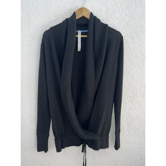 LULULEMON Black Knit 100% Merino Wool Sweater MINT Tie Cinch Waist (C1) - Picture 7 of 9